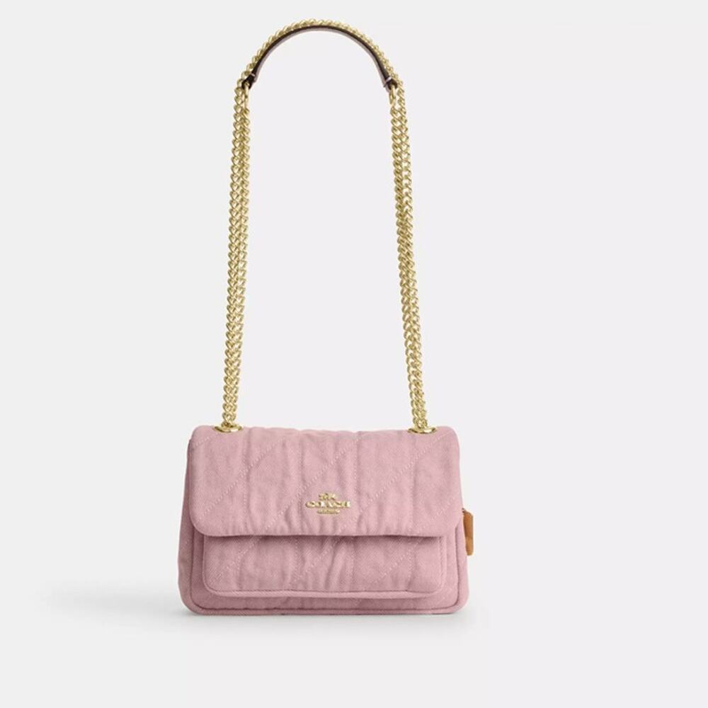 Coach Elodie Crossbody Bag 18 In Loved Denim With Quilting CEU17 Gold/Light Pink